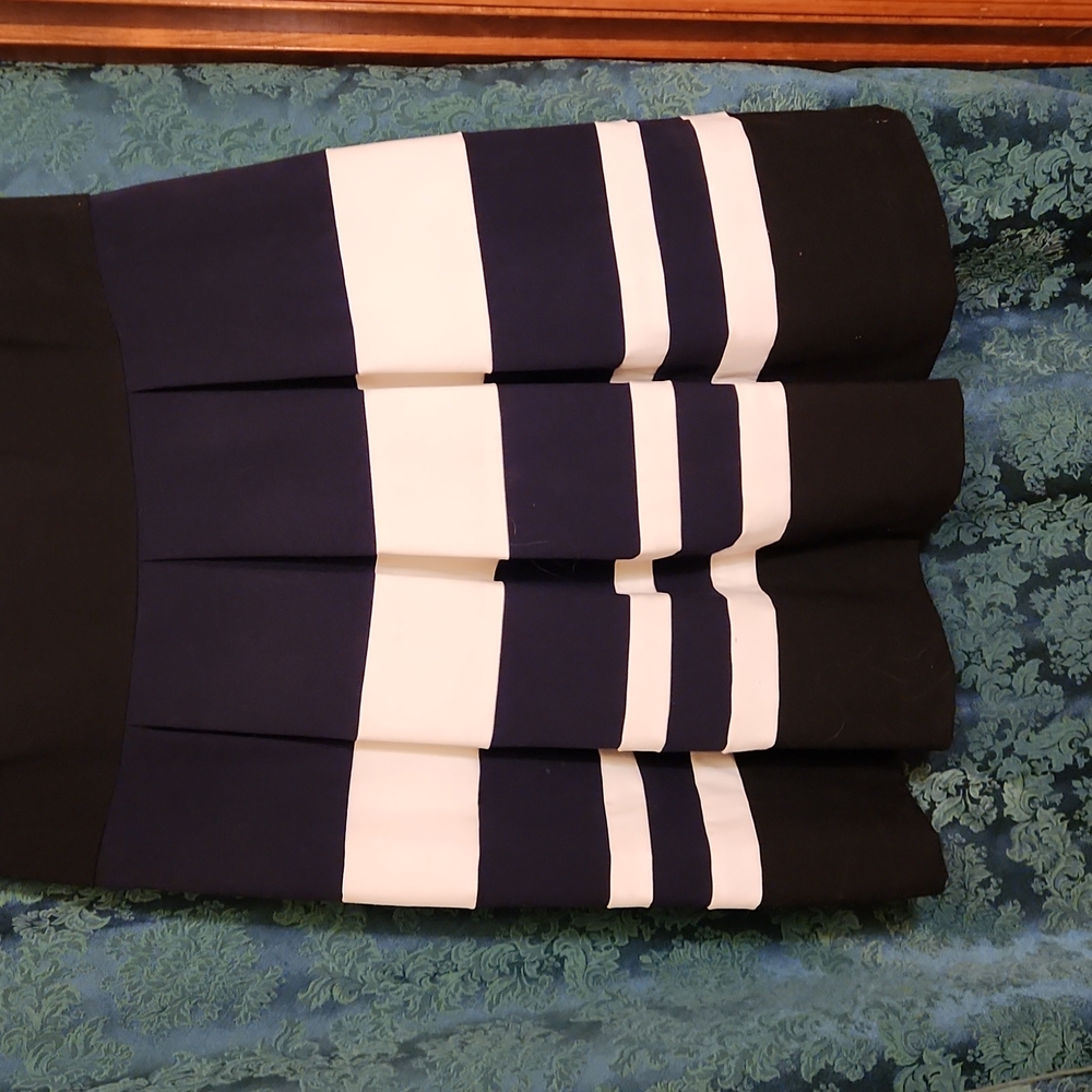 Ralph Lauren Navy White Striped Dress with Pleated Skirt Women's Size 14 - Picture 2 of 6